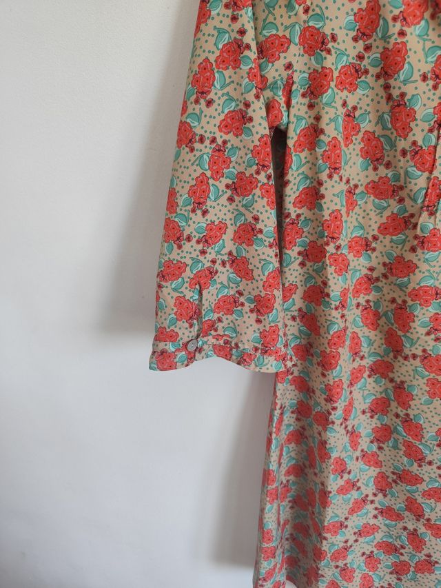 Vestido flores beige-rojo