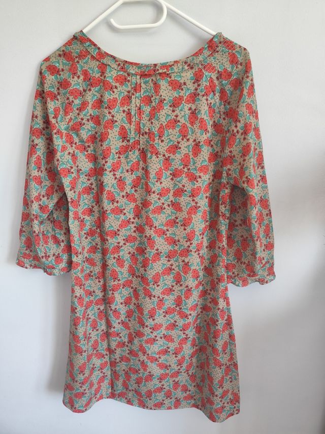 Vestido flores beige-rojo