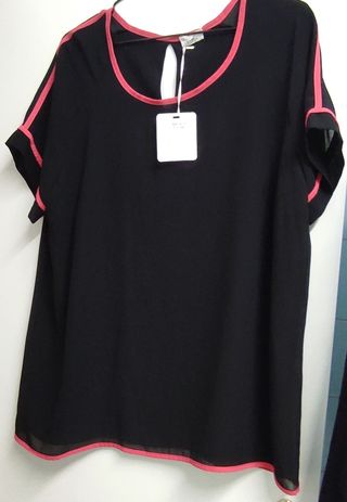 Blusa negra c/ vivos rosa - T.3XL