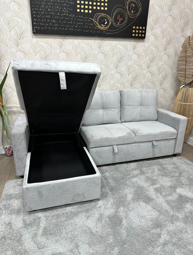 Sofá cama gris terciopelo