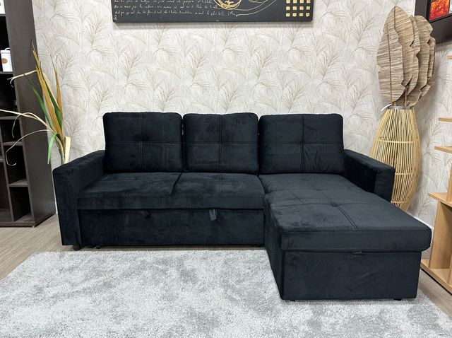 Sofá cama gris terciopelo