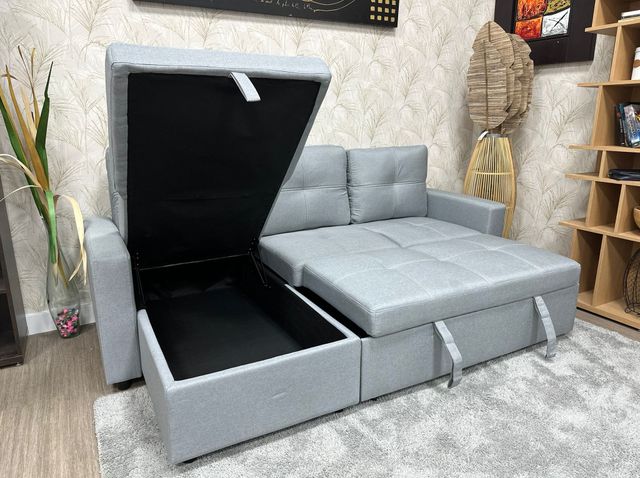 Sofá cama gris terciopelo