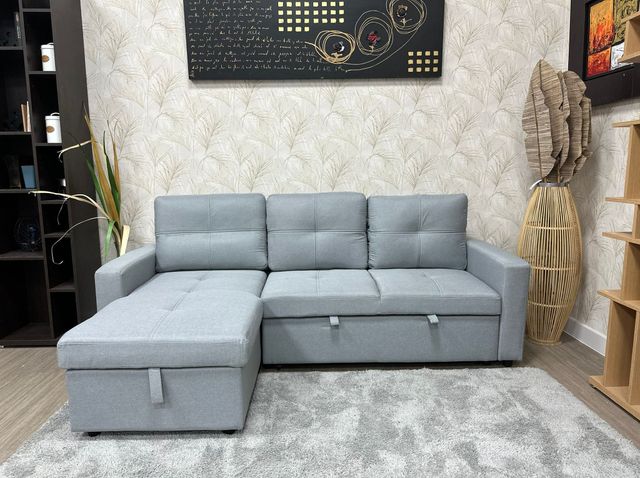 Sofá cama gris terciopelo