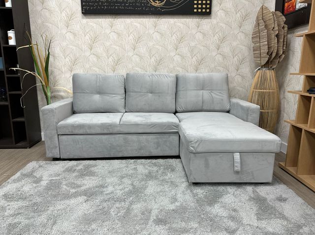 Sofá cama gris terciopelo