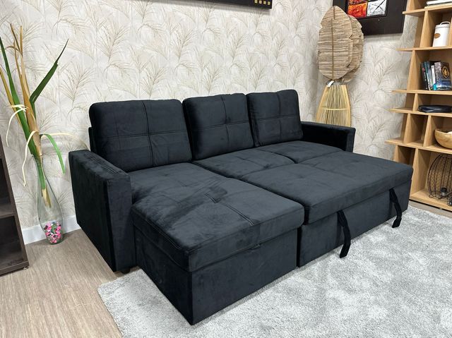 Sofá cama gris terciopelo