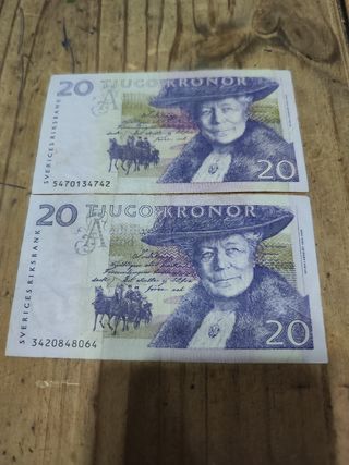 2 Billetes 20 Coronas Suecia