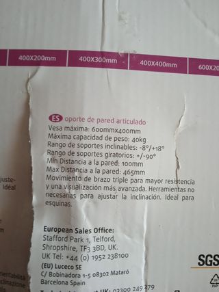 Soporte TV 50-85" 40kg nuevo sin uso