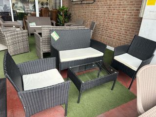 Conjunto jardín mimbre negro