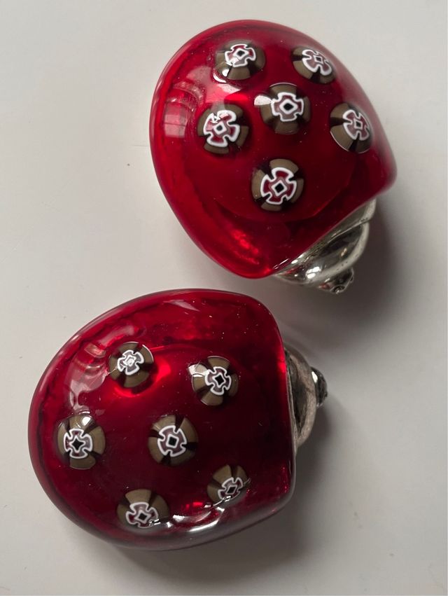 Coccinelle coppia, in argento e vetro