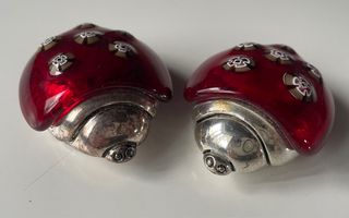 Coccinelle coppia, in argento e vetro