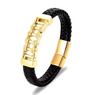 Braccialetto Uomo Nero|Oro - Acciaio
