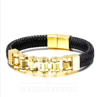 Braccialetto Uomo Nero|Oro - Acciaio