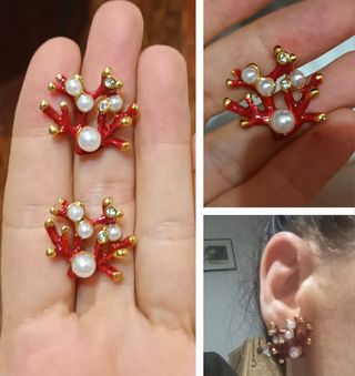 Pendientes coral rojos perlas circonitas zirconita