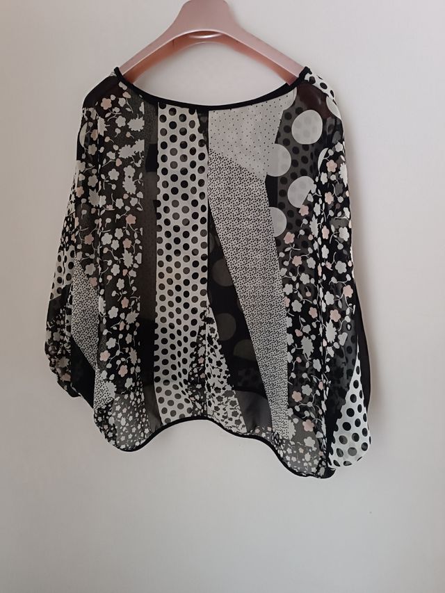 Blusa chiffon stampa - bianco e nero