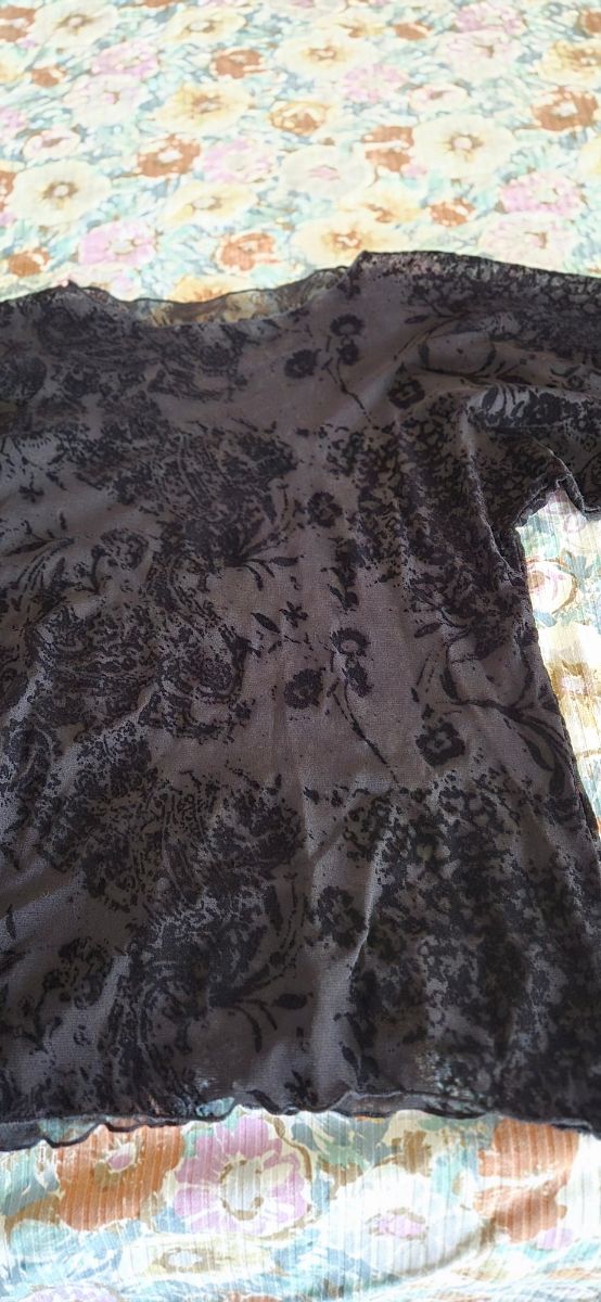 Maglia nera elegante trasparente ricami manic larg