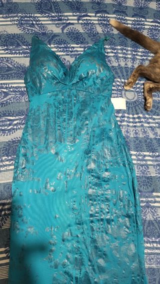 Vestido fiesta largo turquesa