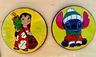 2 Posavasos pintados a mano Lilo & Stitch