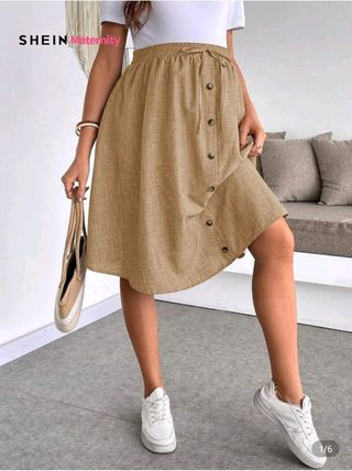 Falda midi premamá beige SHEIN