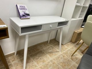 NUEVO-Escritorio vintage blanco y marrón con cajon