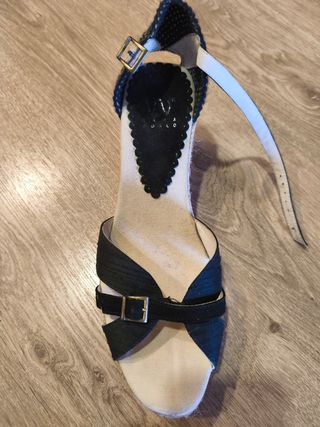 Sandalias cuña esparto negras