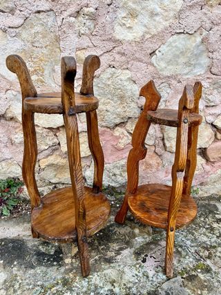 2 Soportes macetas madera antiguos