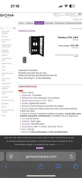 Vinoteca Giona CVG18CF - 18 botellas a estrenar