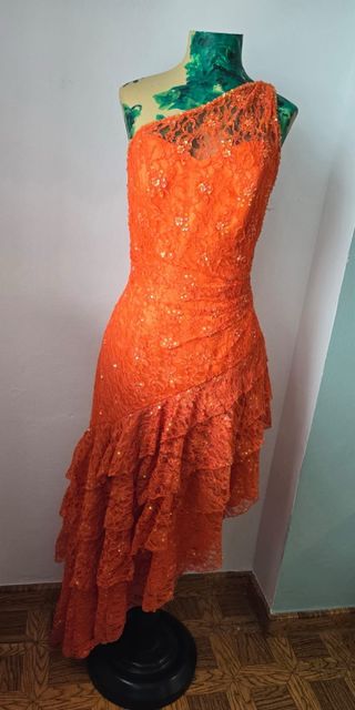 Vestido fiesta asimétrico naranja