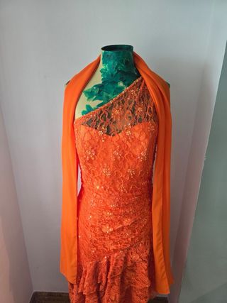 Vestido fiesta asimétrico naranja