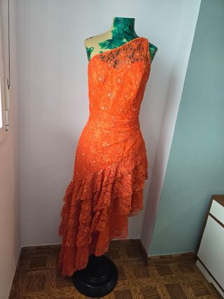 Vestido fiesta asimétrico naranja