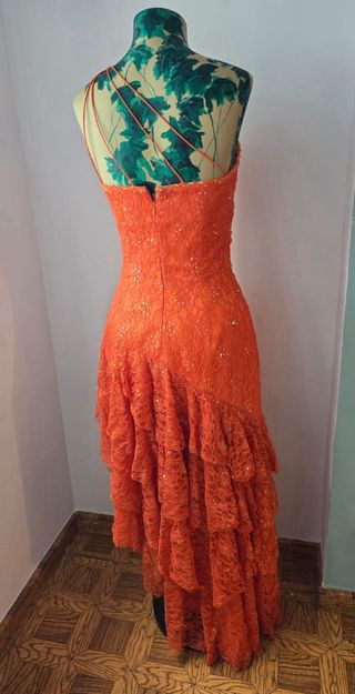 Vestido fiesta asimétrico naranja
