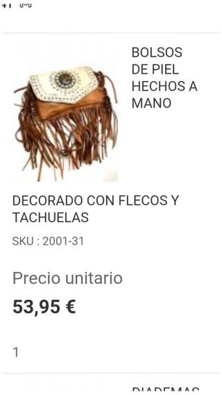 Bolso flecos cuero auténtico marrón-blanco