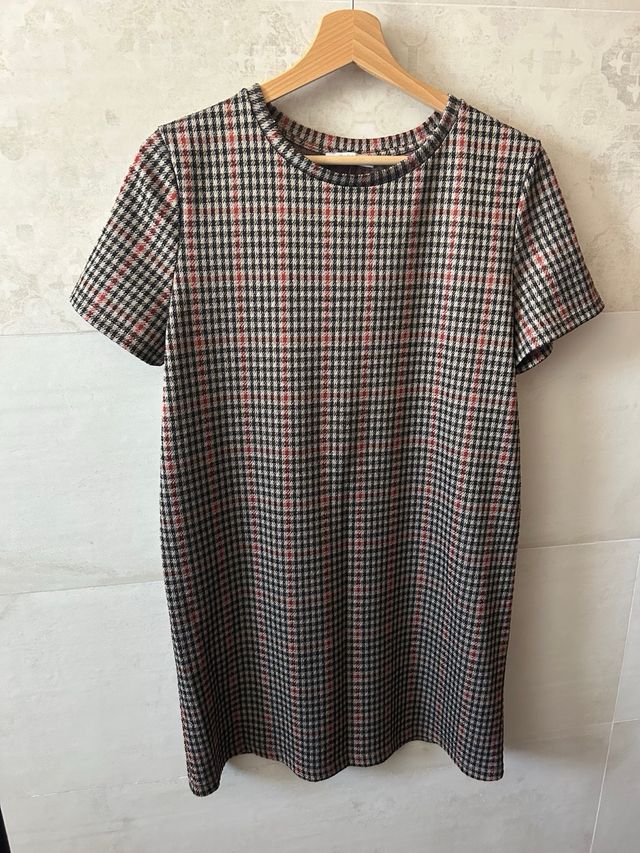 Vestido cuadros marrón-rojo