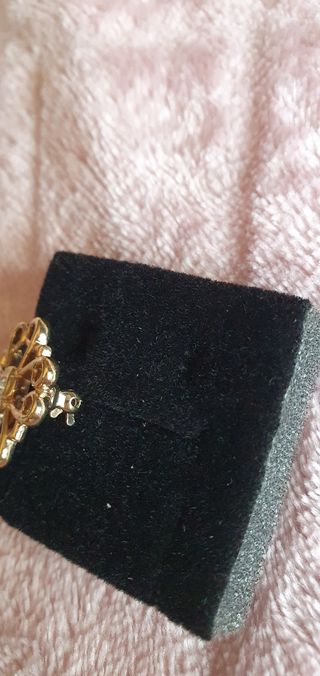 Aretes dorados con perla y broche con piedra 