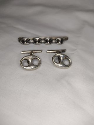 Gemelos y clip corbata plata