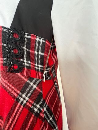 Vestido vintage escocés rojo y gris