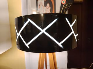 Lampada terra tripod legno vetro