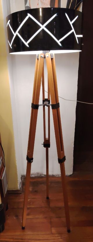 Lampada terra tripod legno vetro