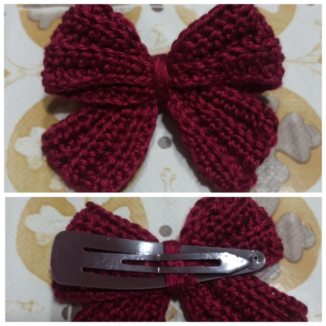 Fermaglio fiocco capelli rosso lavorato all'uncine