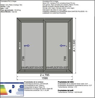 Ventana PVC Corredera 2 hojas NUEVA