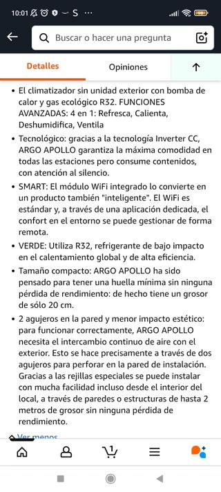 Aire acondicionadoArgo 2.4kW A+ WiFi sin intalaciO