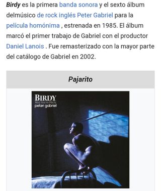 LP de Peter Gabriel: "Birdy" (1985)