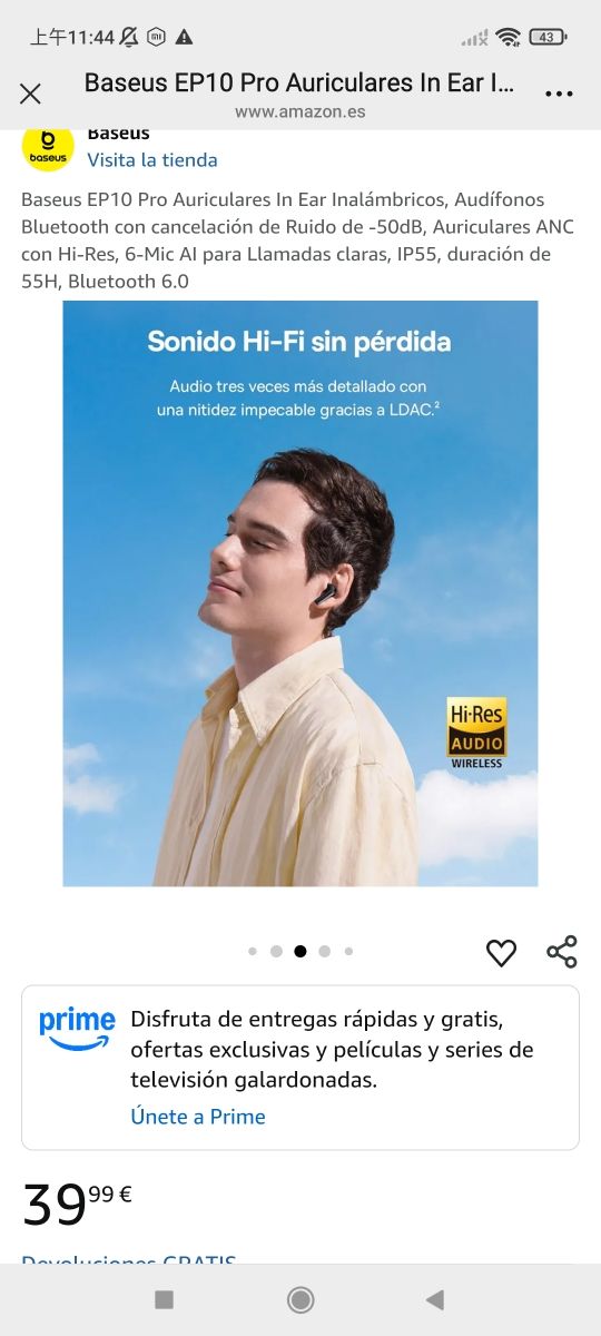 Baseus EP10 Pro Auriculares In Ear Inalámbricos, A