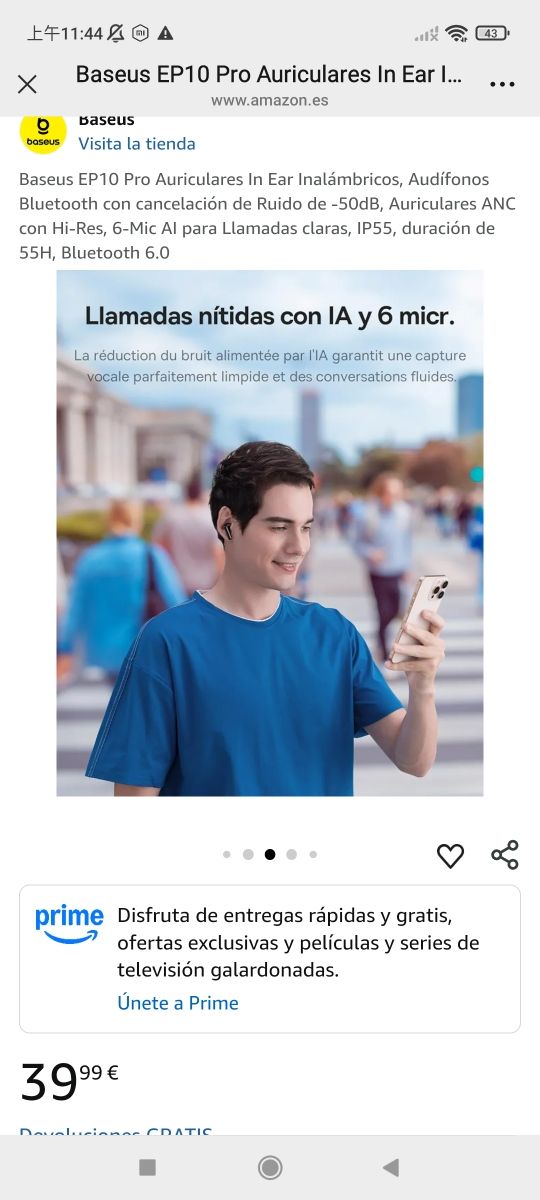 Baseus EP10 Pro Auriculares In Ear Inalámbricos, A