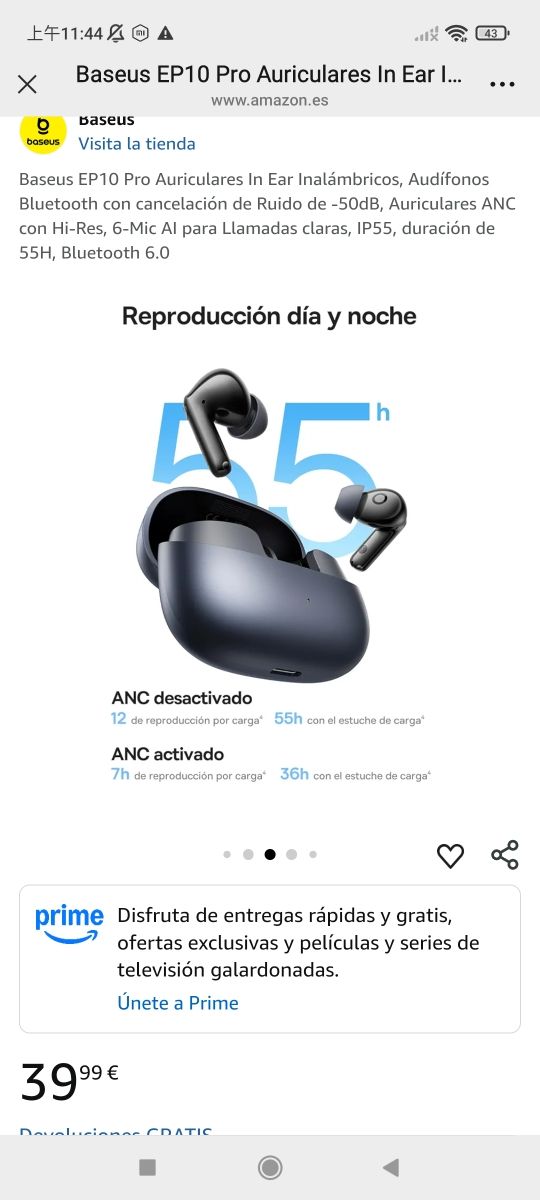 Baseus EP10 Pro Auriculares In Ear Inalámbricos, A