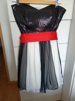 Vestido cóctel blanco y negro