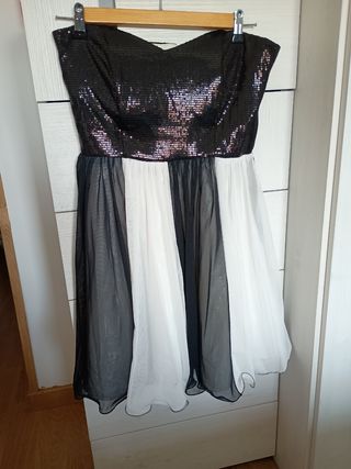 Vestido cóctel blanco y negro