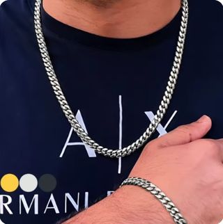 Cadena y pulsera acero plateadas