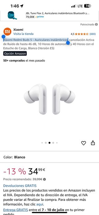 Xiaomi Redmi Buds 5 Blancos - Auriculares inalámbr