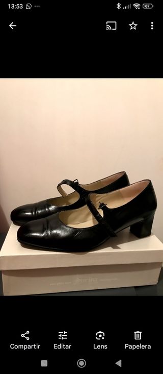 Zapatos Villenera o flamenca negros tacón bajo - 
