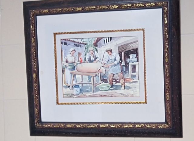 Quadro ad acquerello della macellazione del maiale